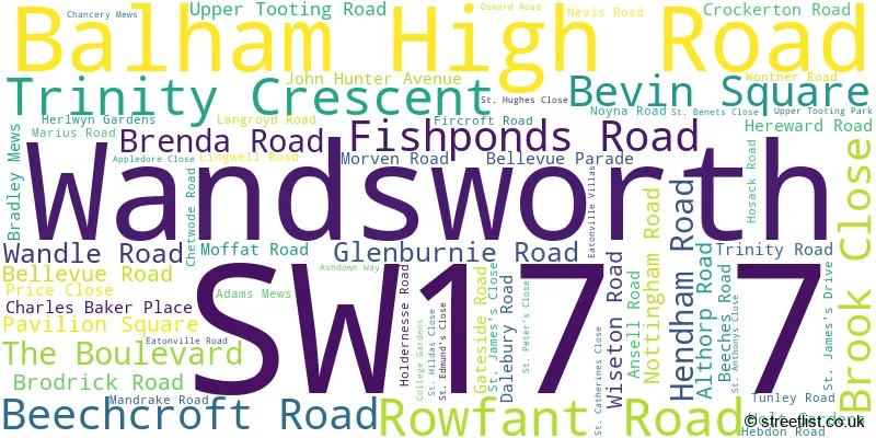A word cloud for the SW17 7 postcode